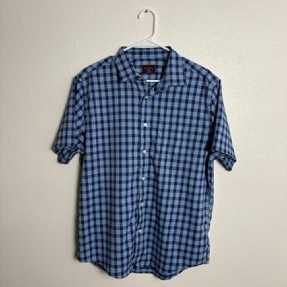 UNTUCKit Patton Blue Gingham Short Sleeve Button Down Shirt Slim Fit Large - Picture 2 of 8